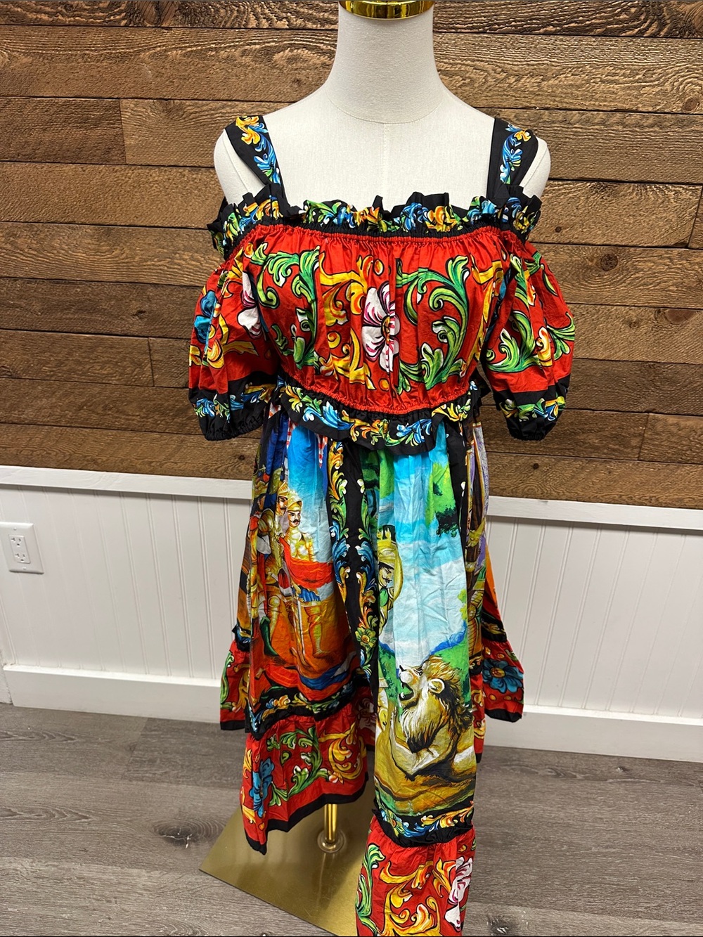 Dolce & Gabbana Sicilian Carretto Off Shoulder Cotton Midi Dress IT 40 - Picture 2 of 11
